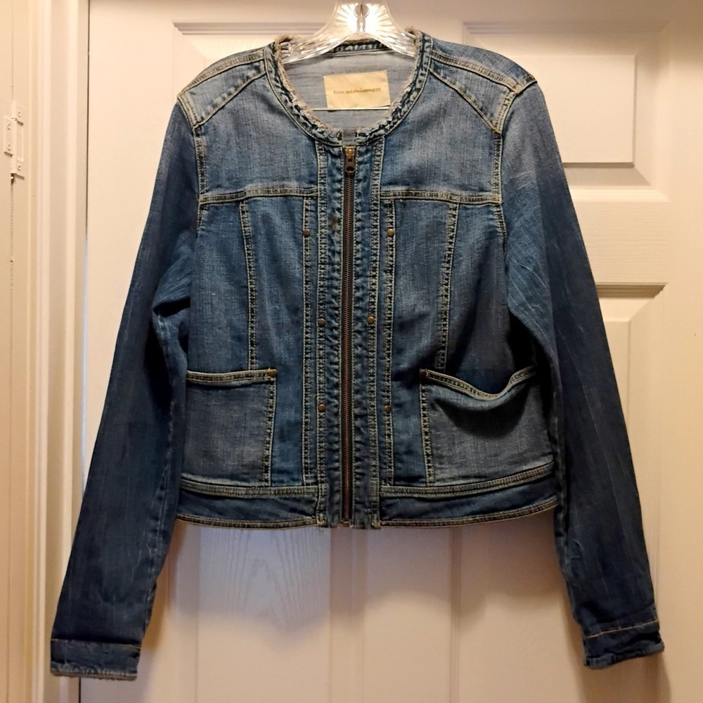 Pilcro and the Letterpress Anthropology Distressed Denim Zip Up Jacket Size M